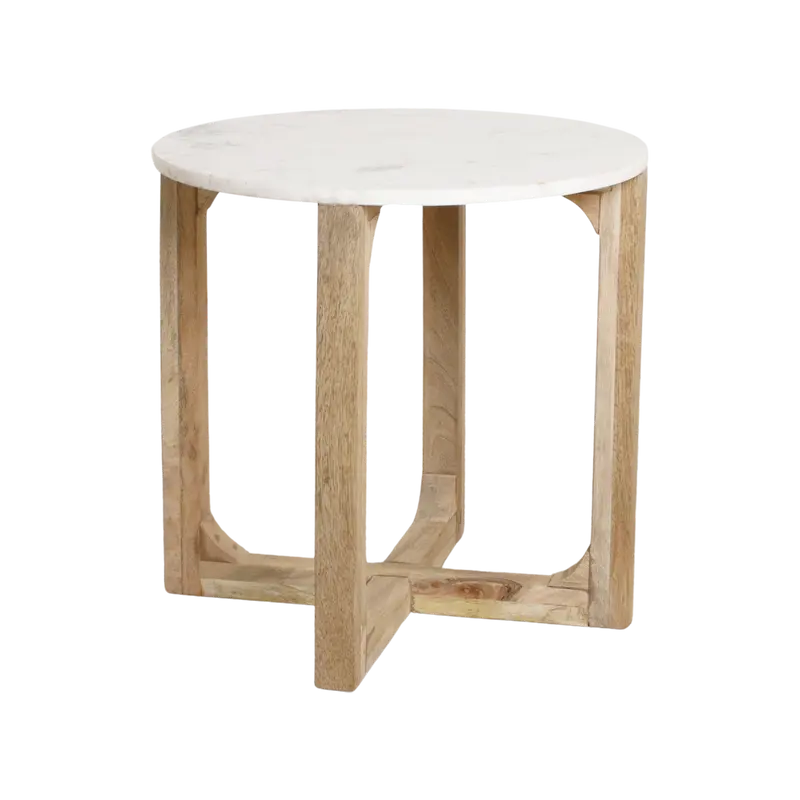 Marmeren bijzettafel Rond Wit Raw Materials