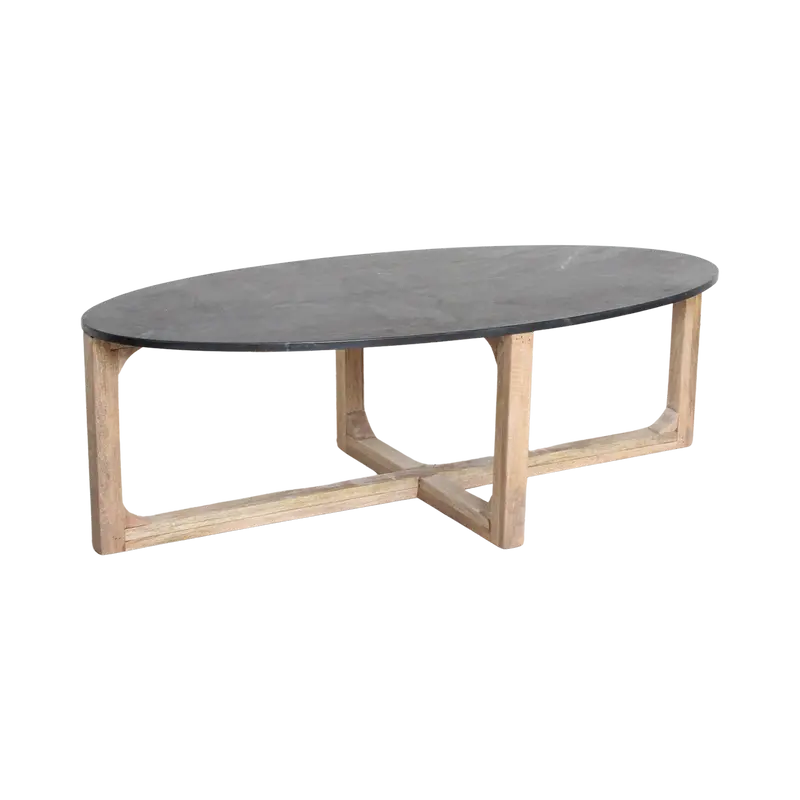 Marmeren Salontafel Ovaal Zwart Raw Materials