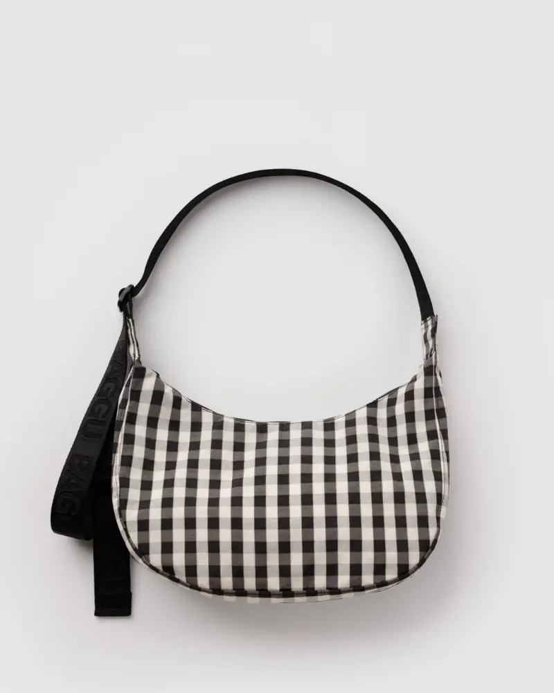 Medium Crescent Bag - Black & Cream Gingham