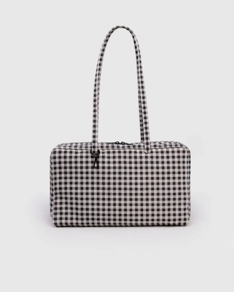 Medium Nylon Bowler Bag - Black & White Gingham