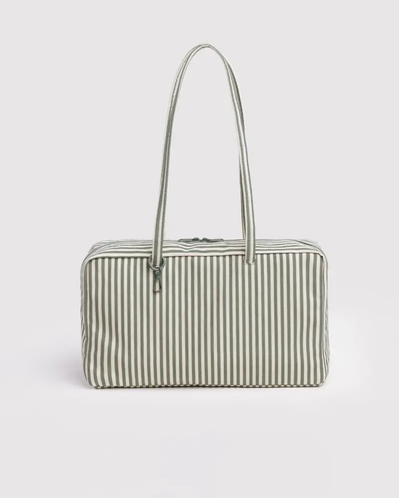 Medium Nylon Bowler Bag - Sage Stripe