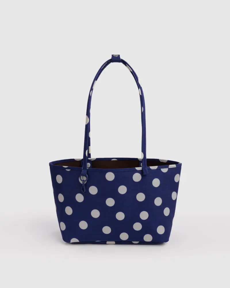 Medium Nylon Reversible Tote - Navy Polka Dot Mix