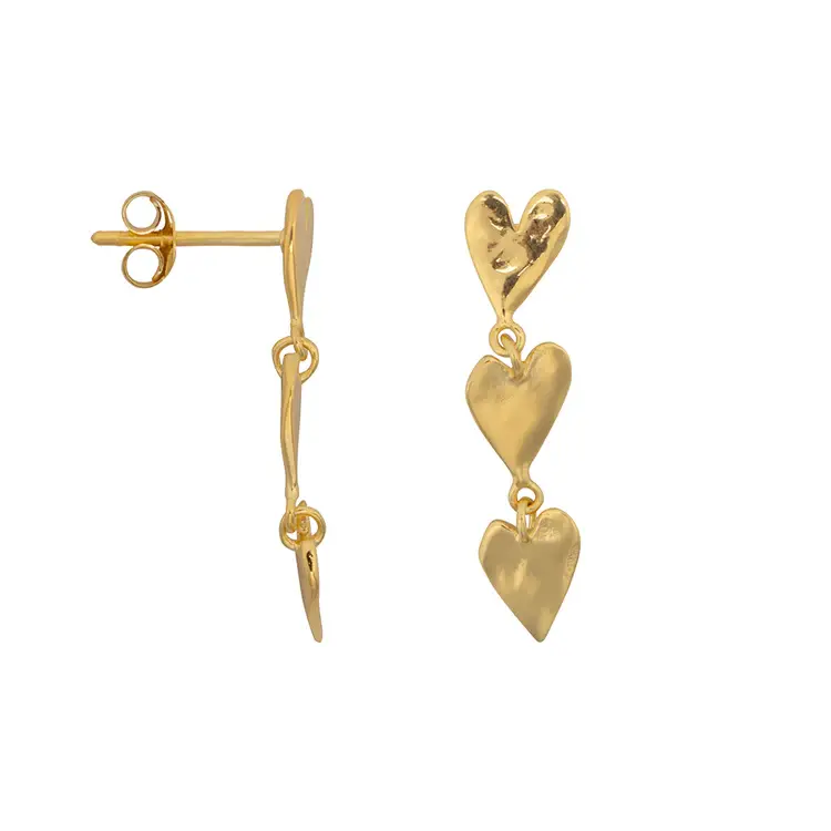 Medium Three Hearts Stud Earring E2504 Gold Plated