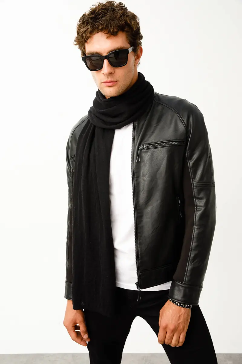 MEN ANGORA SCARF BLACK-GREY