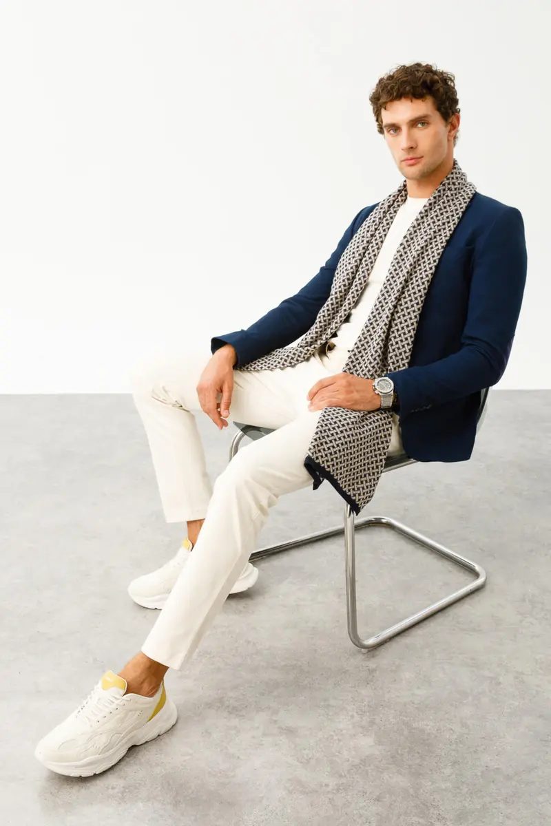 MEN HITTITE SCARF NAVY-BEIGE