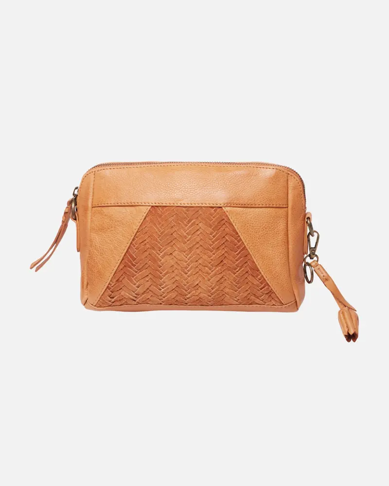 Messing │ Crossbody Tas met Suède Visgraat Patroon