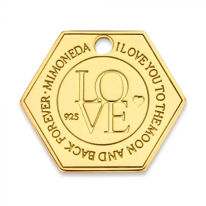 Mi Moneda-MMM LOVE TAG HEXAGON 20MM 925 SILVER GOLD PLATED
