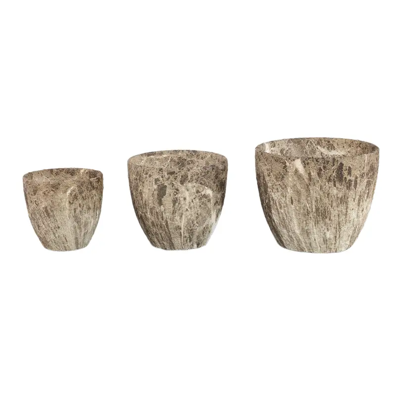 Miah Brown Ceramic Marble Look Pot Set Of 3 S PTMD