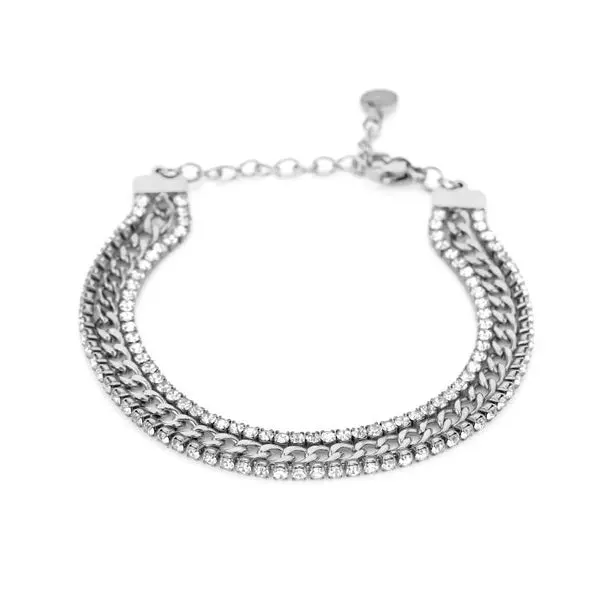 Michelle Bijoux Armband 2 Rijen Strass En Schakel Ketting