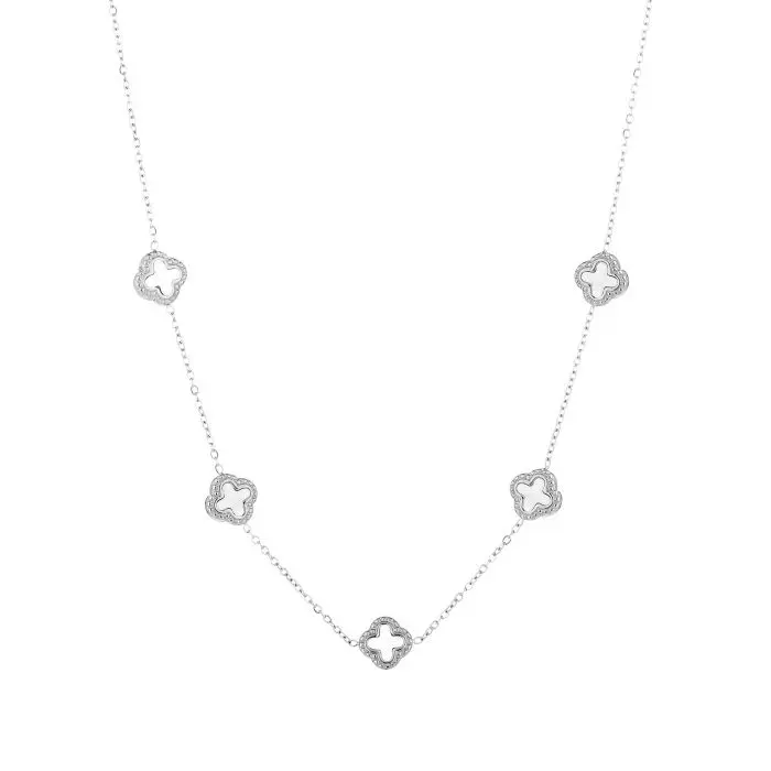 Michelle Bijoux Collier Ketting 5 Klavers White Shell