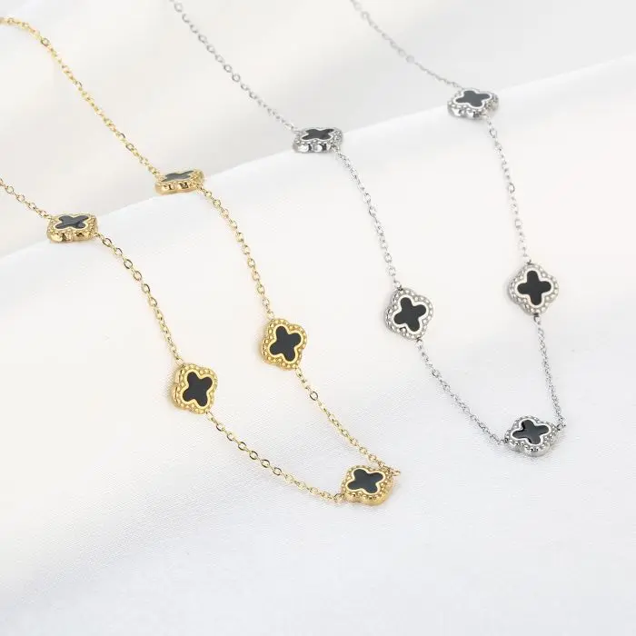 Michelle Bijoux Collier Ketting 5 Klavers zwart
