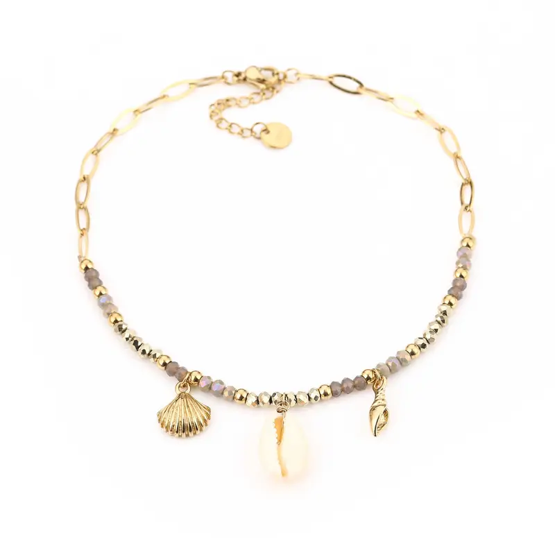 Michelle Bijoux enkelbandje strand khaki/goud