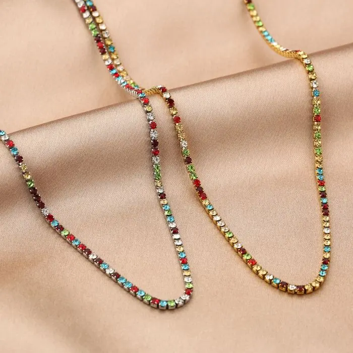 Michelle Bijoux Ketting multi stenen strass Zilver