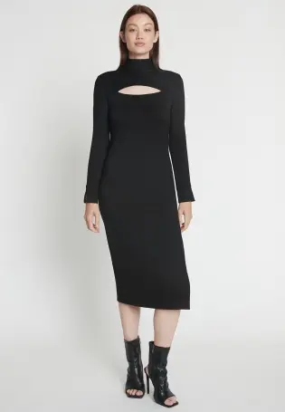 Mididress uni lm hals open