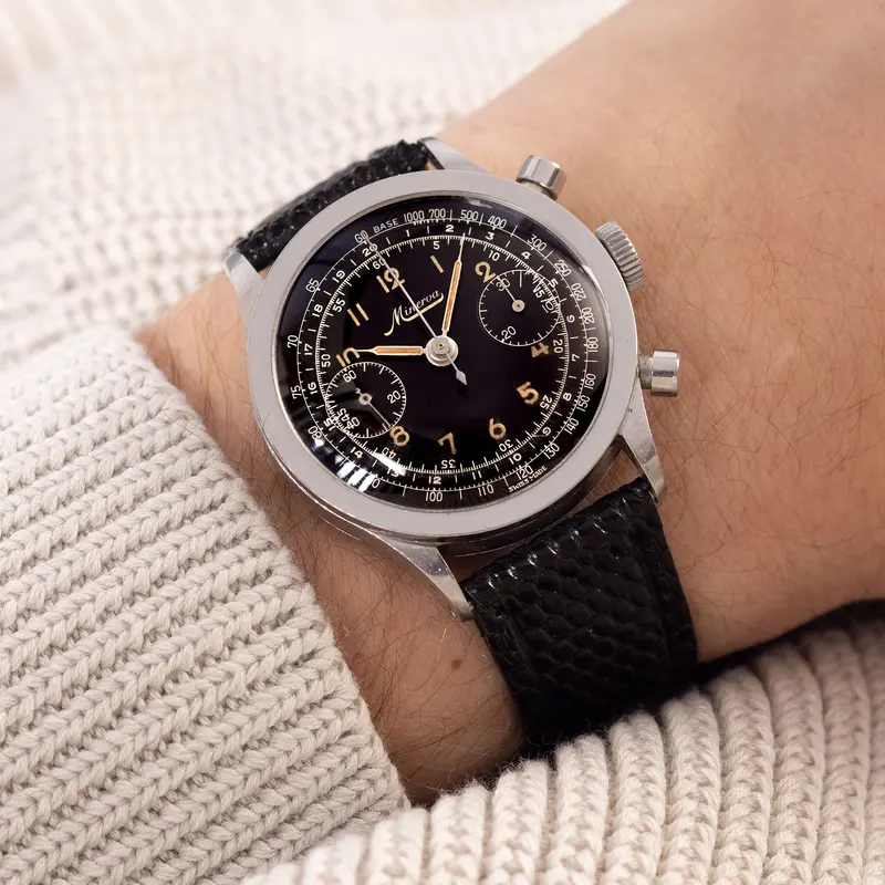 Minerva Oversized Chronograph mit schwarzem Zifferblatt Valjoux 22