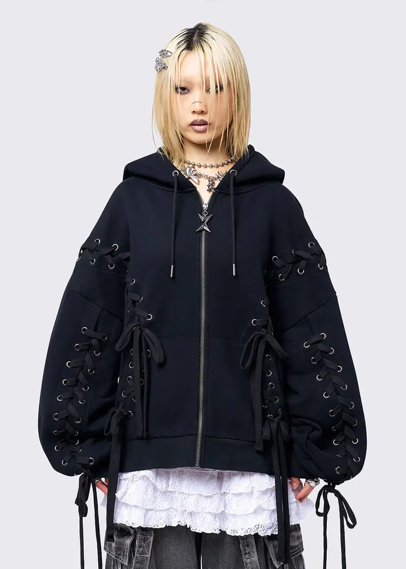 Minga London Mia Zip Up Hoodie Black