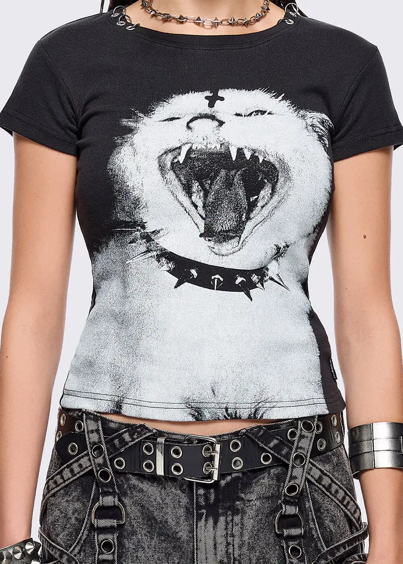 Minga London Nine Lives in Hell Cat Top Black