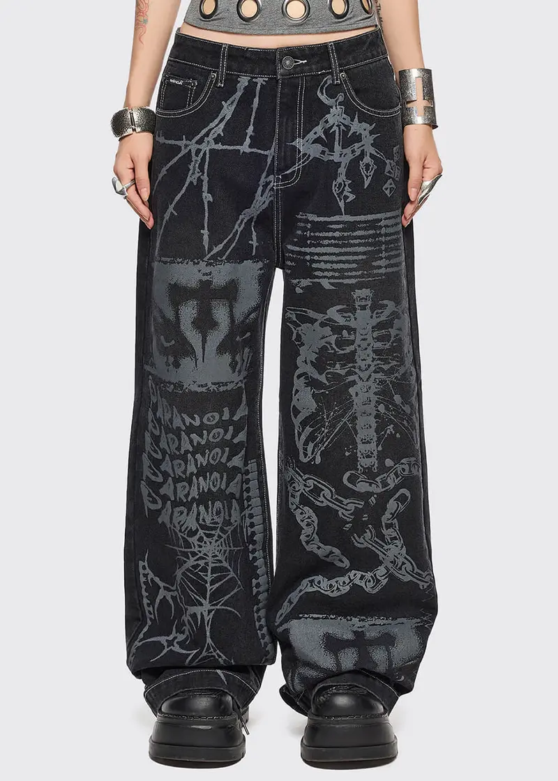 Minga London Paranoia Graphic Baggy Jeans Black