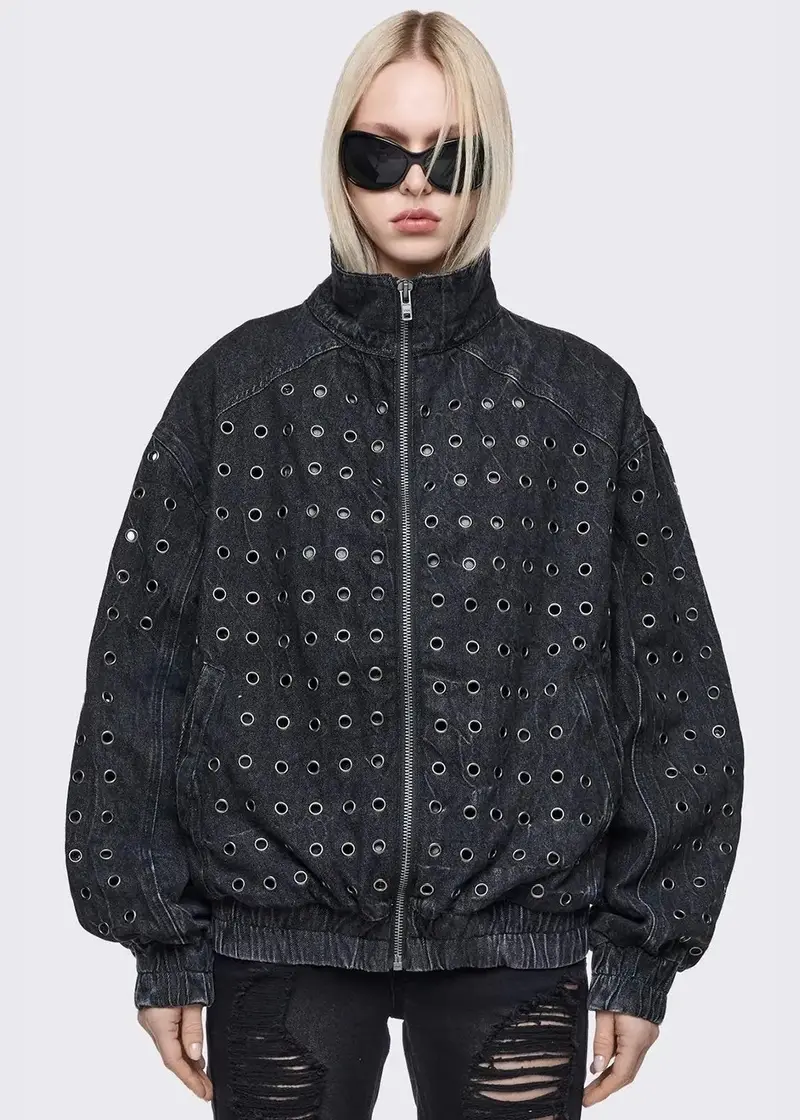 Minga London Rogue Denim Bomber Jacket Black