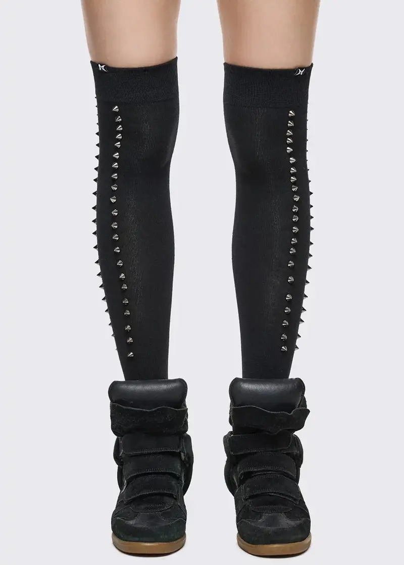Minga London Sharp Thigh High Socks Black
