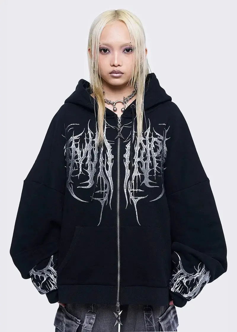 Minga London Venom Zip-Up Hoodie Black
