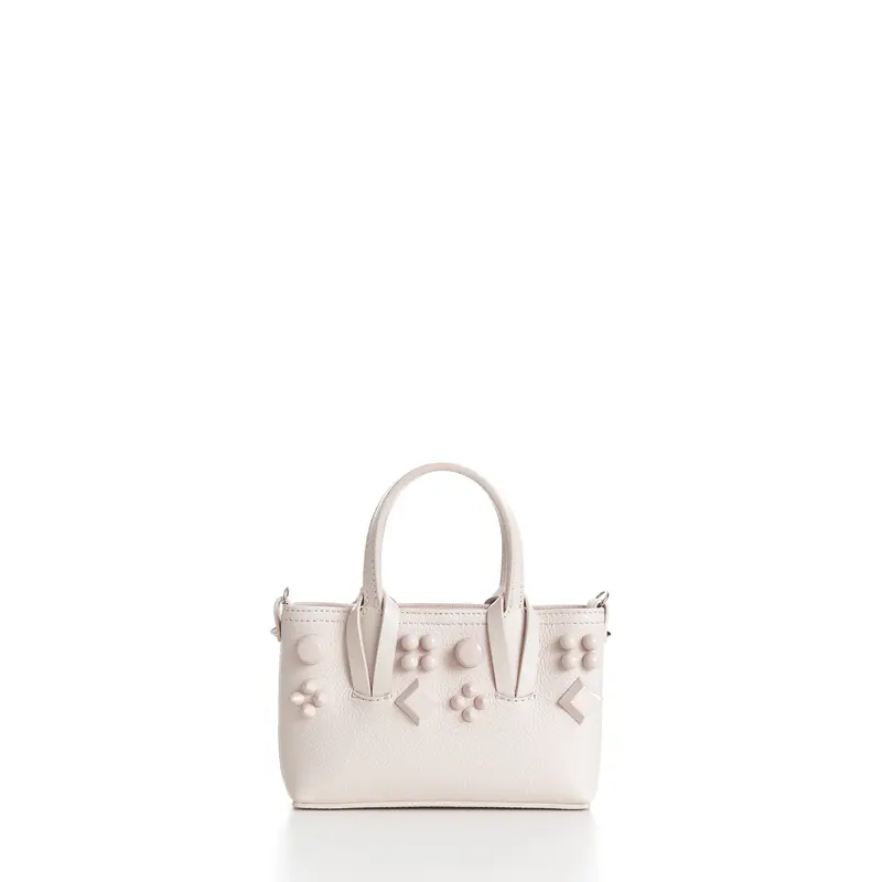 Mini Cabata E/W Bag - Milk White Leather, Grained, Spikes