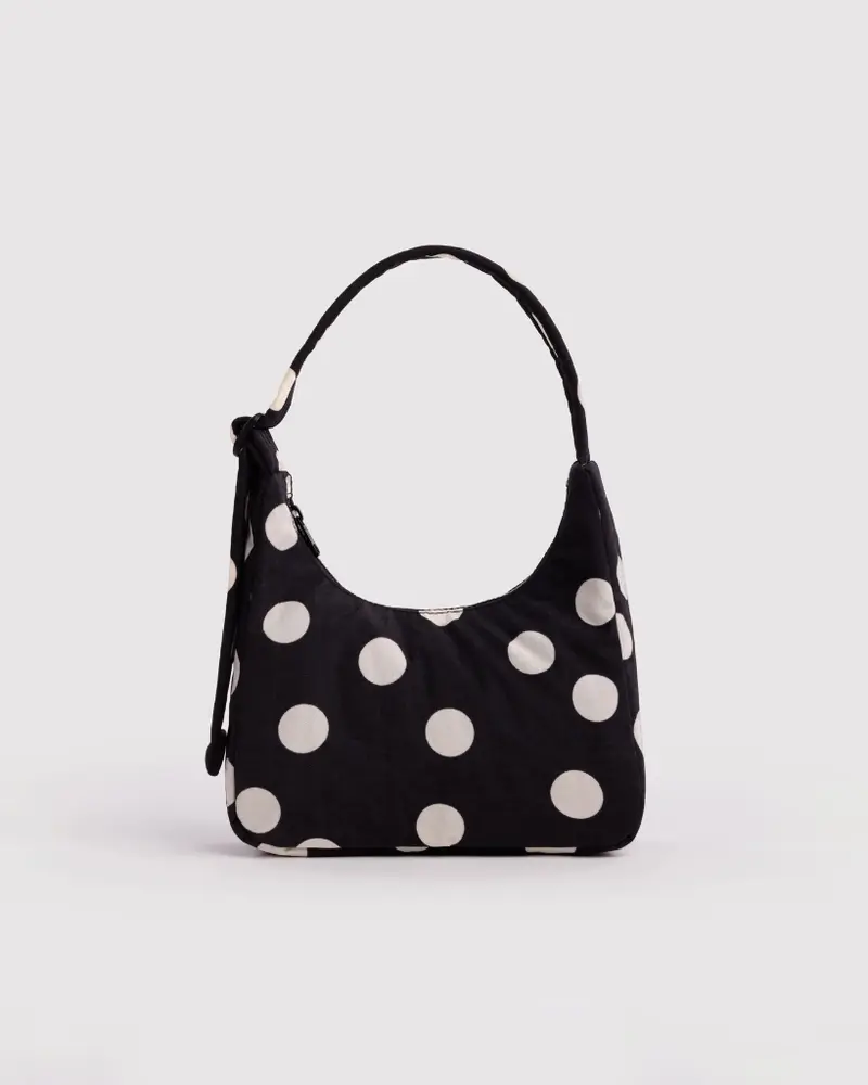 Mini Nylon Shoulder Bag - Black & Cream Polka Dot