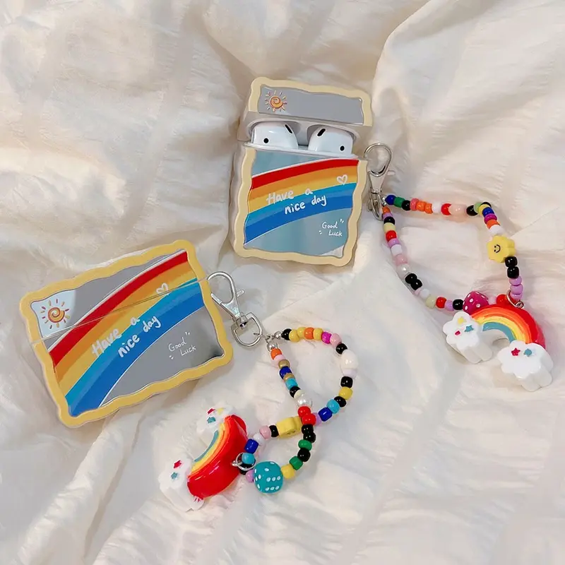 Mirrored Rainbow AirPods Case Cover Wth Strap