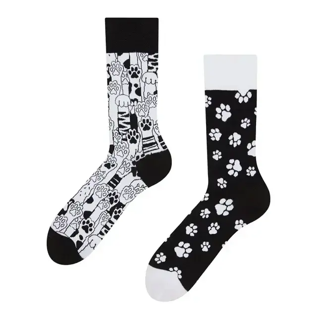 Mismatched Cat Paw Crew Socks