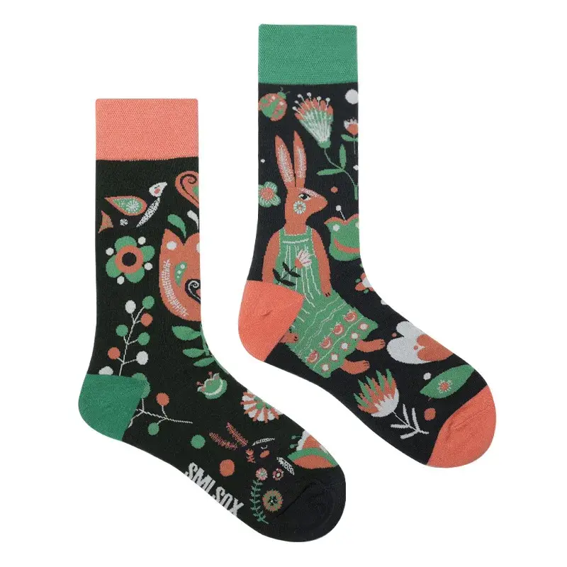 Mismatched Cottagecore Bunny Crew Socks