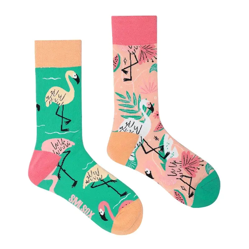 Mismatched Flamingo Crew Socks
