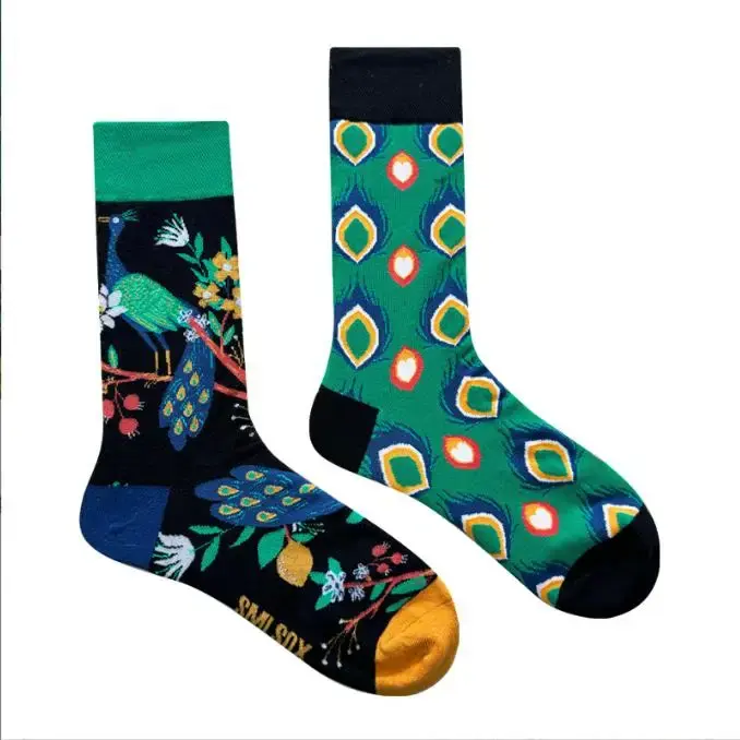 Mismatched Peacock Crew Socks