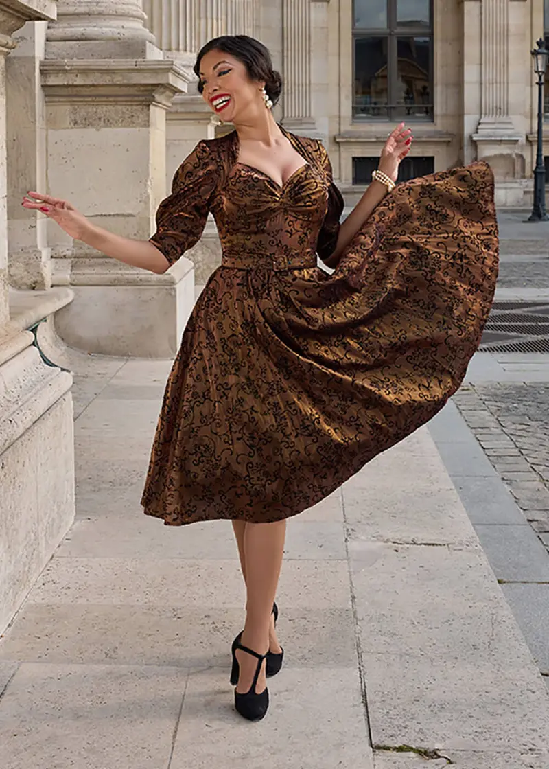 Miss Candyfloss Candice 50's Swing Dress Gold