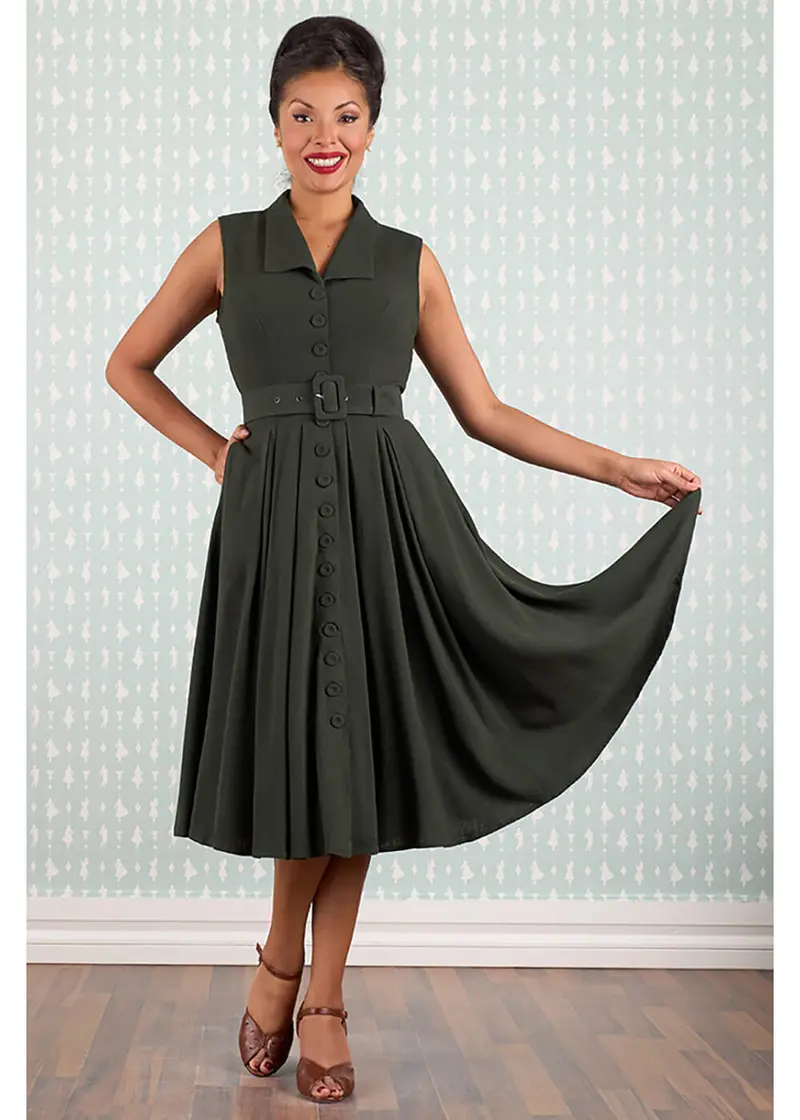 Miss Candyfloss Elyne 40's Swing Dress Dark Green