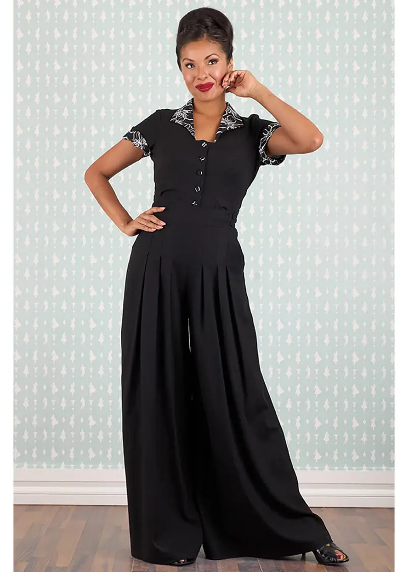 Miss Candyfloss Harper 40's Palazzo Trousers Black