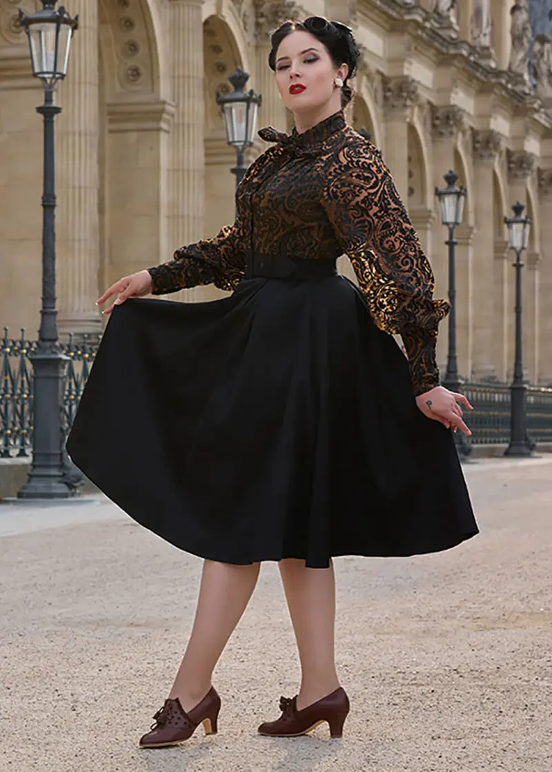 Miss Candyfloss Janalie Lace 40's Swing Dress Black Orange
