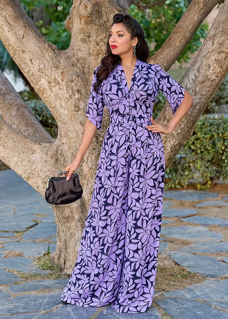 Miss Candyfloss Lana 70's Jumpsuit Purple Navy