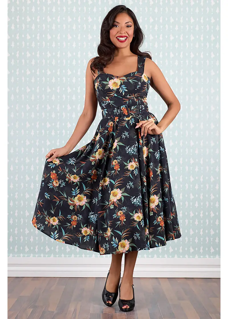 Miss Candyfloss Maiwenn Floral 50's Swing Dress Black