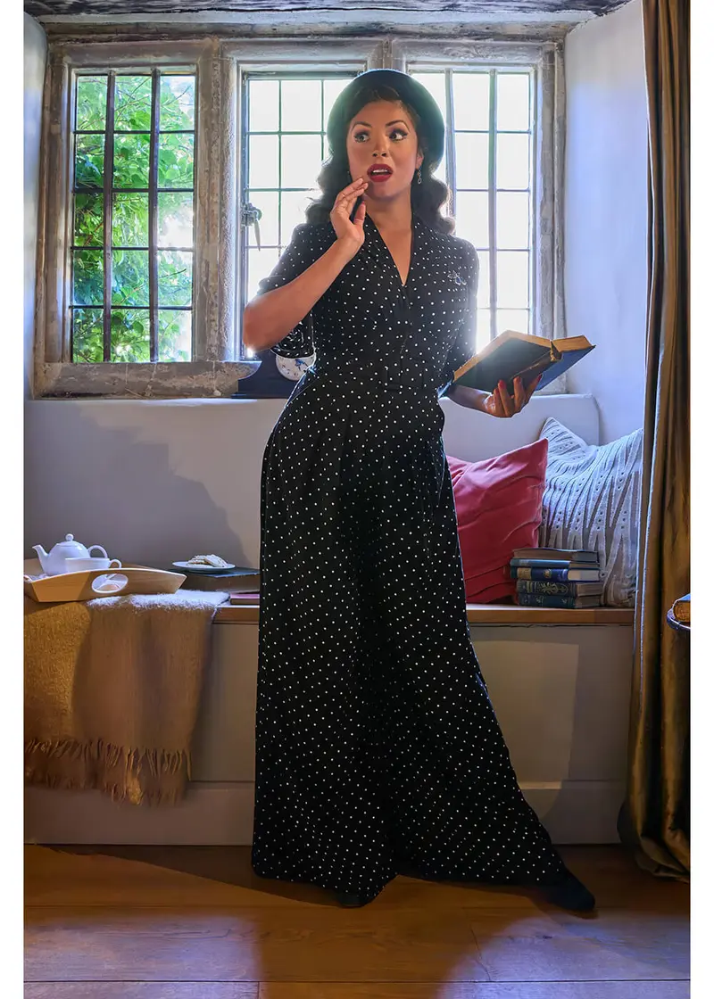 Miss Candyfloss Shalva Polkadot 40's Jumpsuit Black White