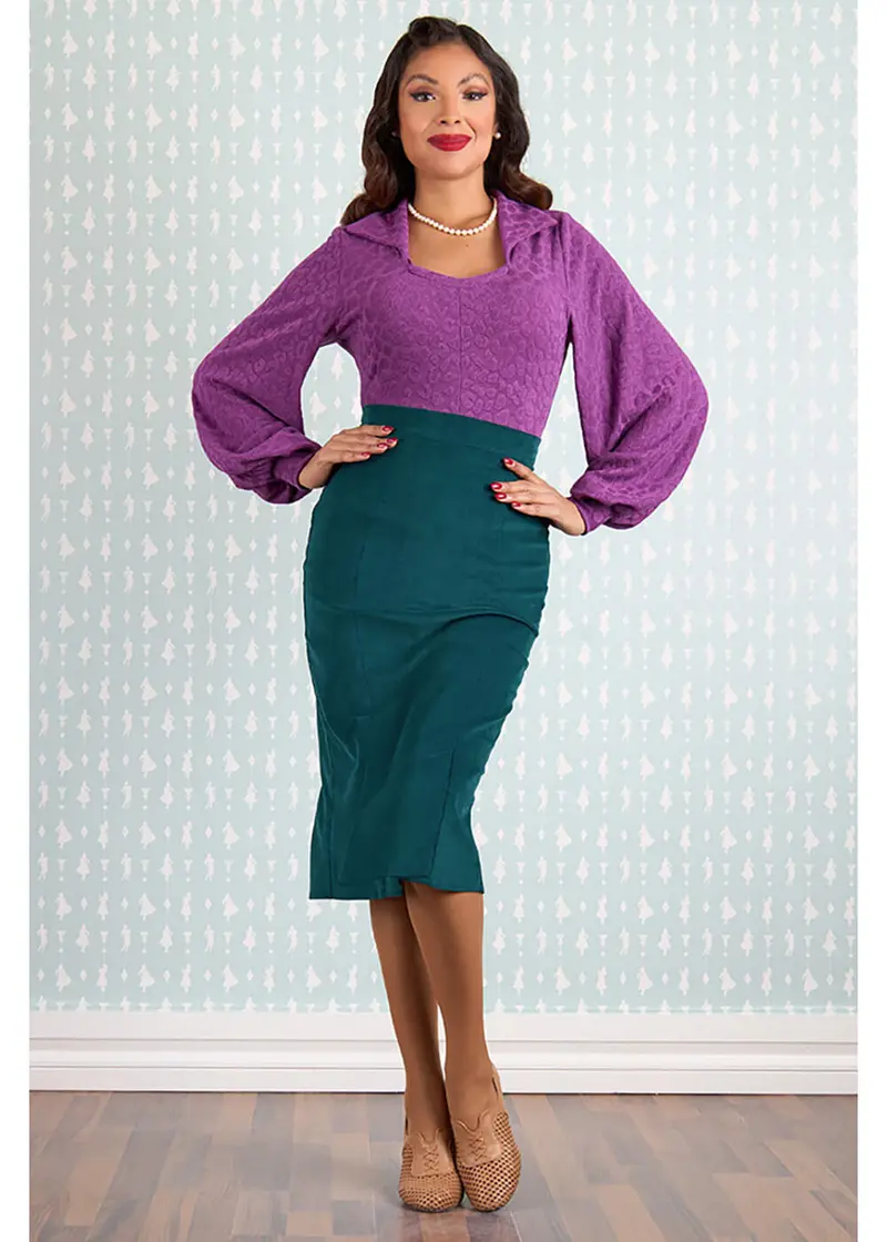 Miss Candyfloss Victoire 40's Pencil Skirt Petrol