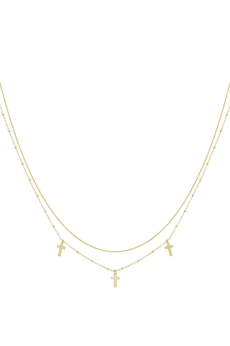 Mooie dubbele ketting met drie kruisjes | Goud
