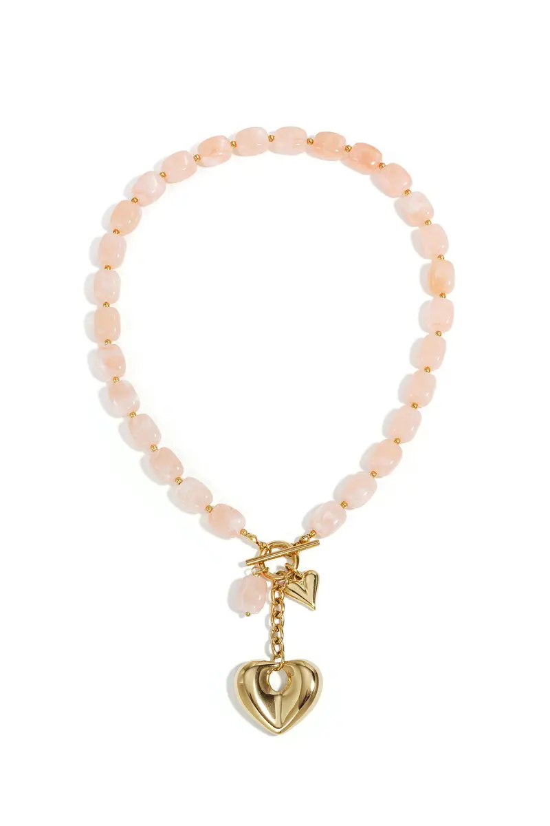 Mooie ketting met beads en hartjes | Licht roze