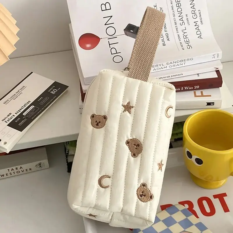 Moon and Stars Teddy Bear Face Zipper Pouch