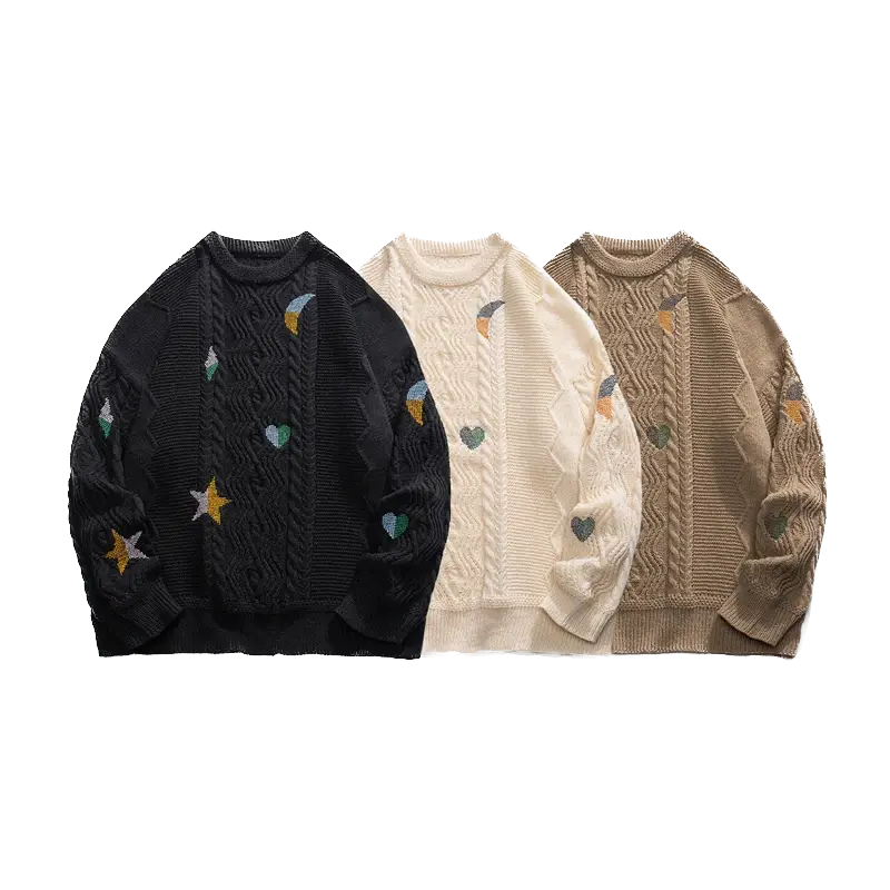 Moon, Heart and Star Cable Knit Sweater (3 Colours)