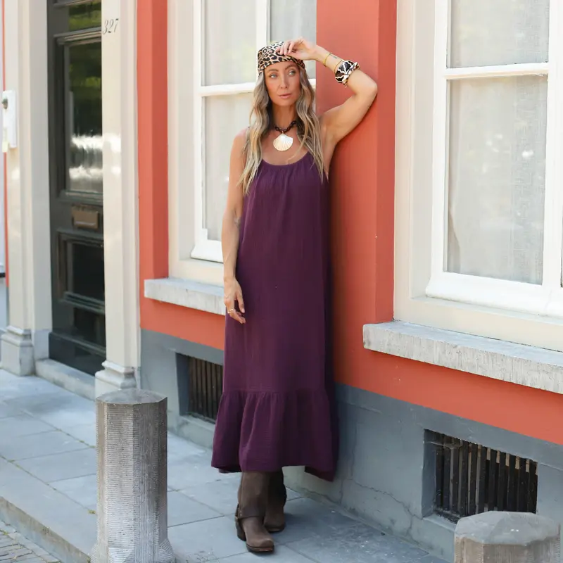 Mousseline jurk plum