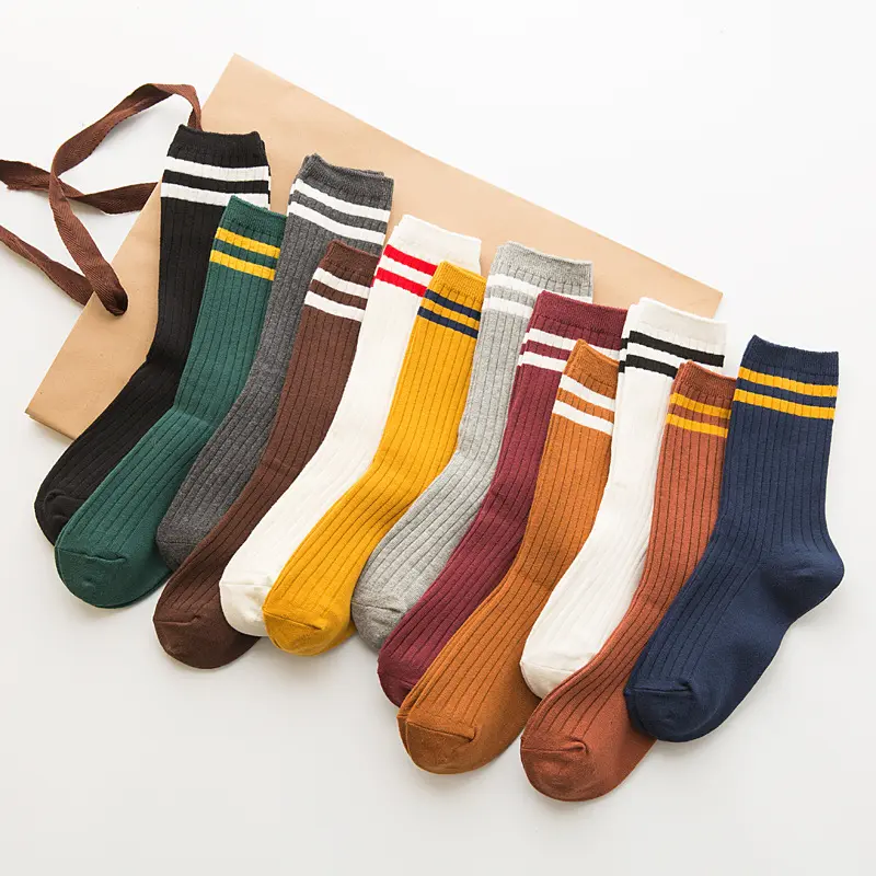 Multicolour Vintage Style Stripe Crew Socks (12 Colours)
