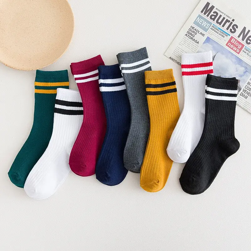 Multicolour Vintage Style Stripe Crew Socks (8 Colours)