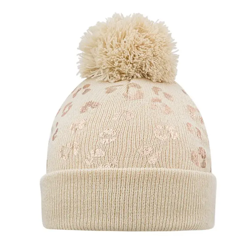 Muts Beanie Pompon Tijger beige kind