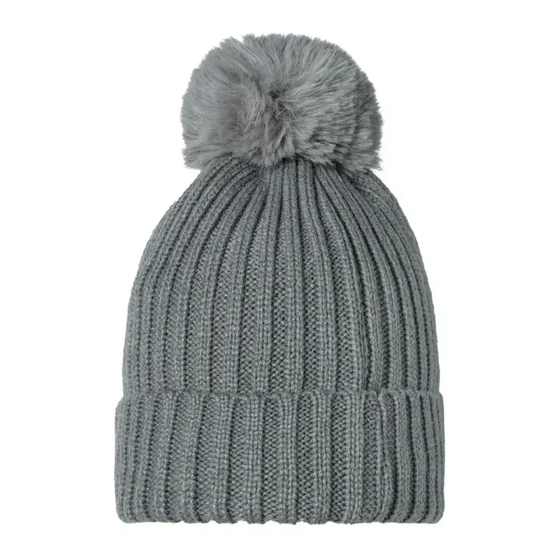 Muts Rib Knit Pompon grijs