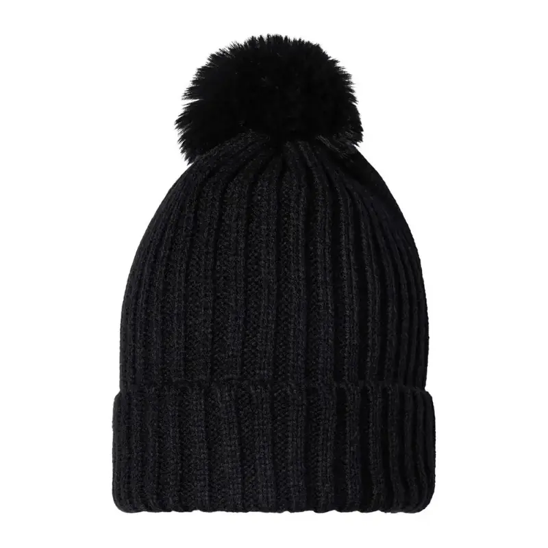 Muts Rib Knit Pompon zwart